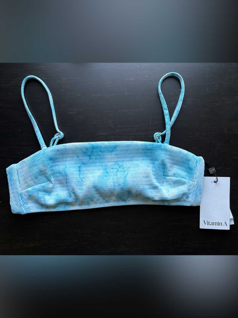 Vitamin A Light Blue Tie-Dye Bandeau Bikini Top with Removable Straps